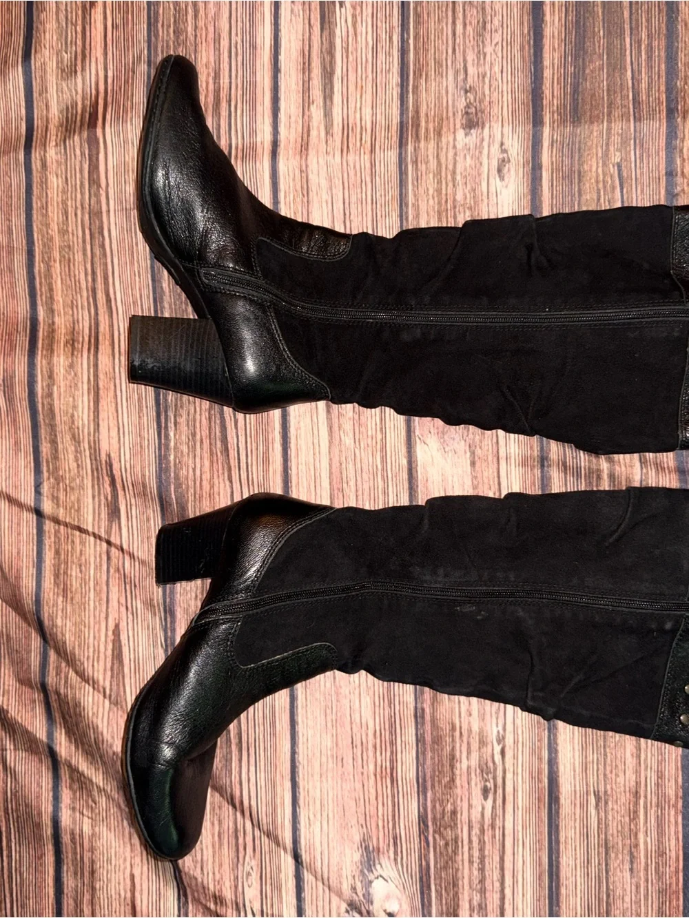 b.o.c. Black Over-the-Knee Suede and Leather Block Heel Boots